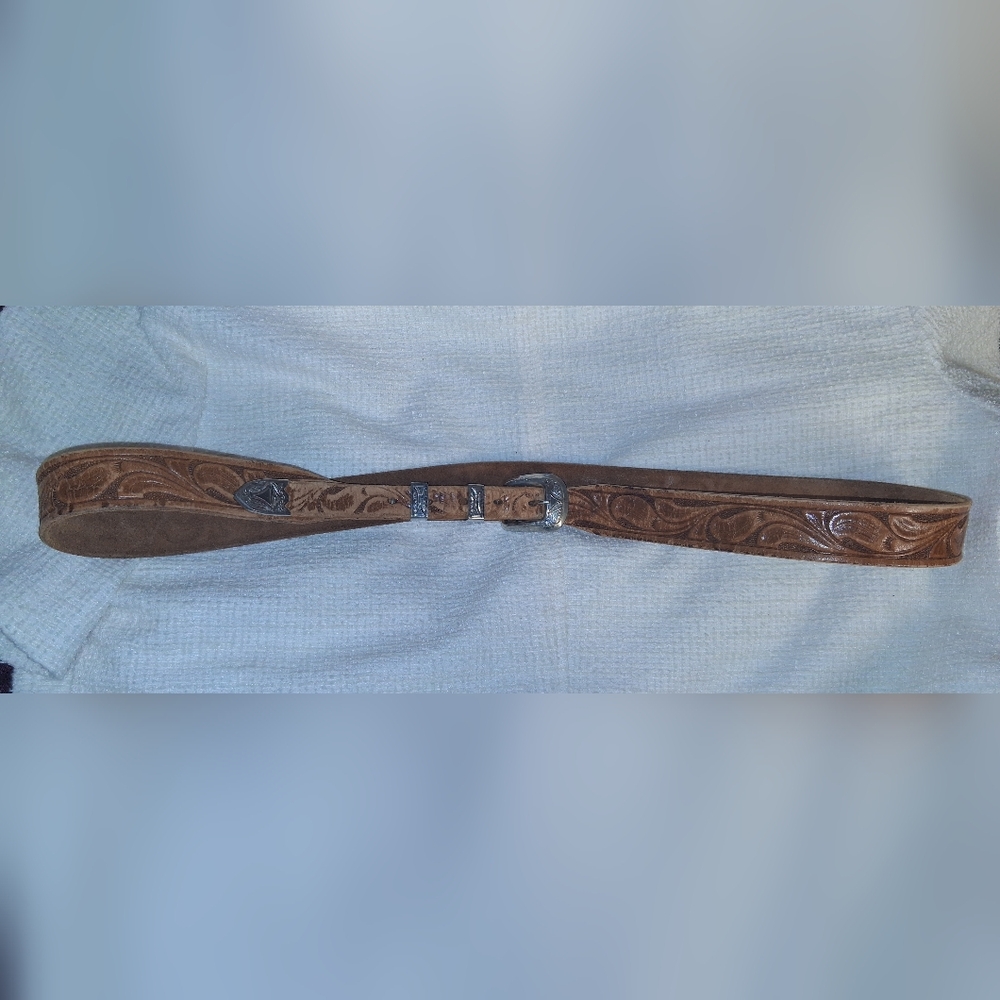Vintage Leather Western Floral Brown Belt 44" Hand Crafted Handmade